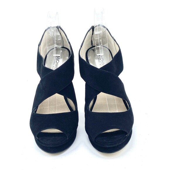 Michael Kors Women's Black Elena Suede Cross Strap Peep Toe Pumps AF12E Size 9M - Picture 1 of 15
